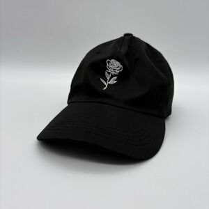Black Baseball Cap With A White Rose Flower